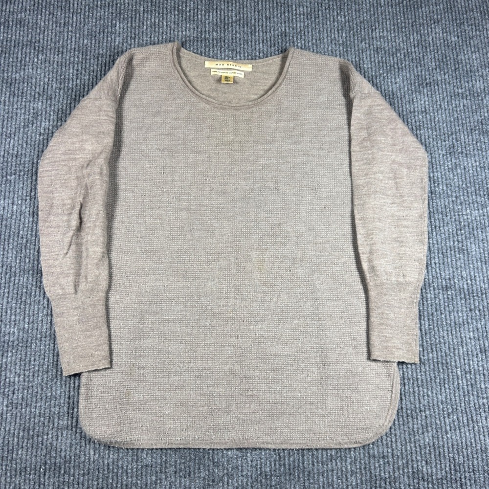 Max Studio Sweater Women's S Extra Fine Merino Wool Taupe Brown Long Sleeve